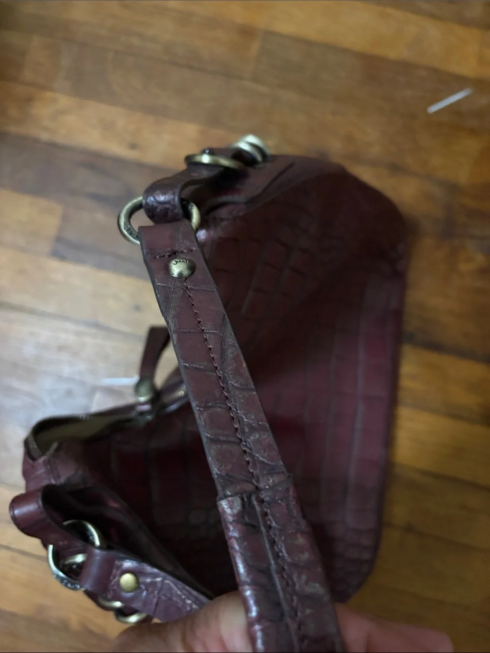 Monsac Croc-Embossed Hobo Bag in Burgundy